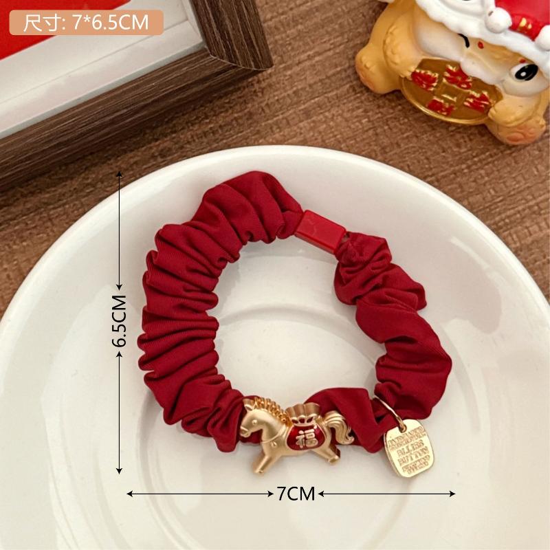 Cartoon Pony Hair Ring  Year Festive Red Hair Band Tie Horse Tail High Elastic Year Of The Horse Hair Ornament Accessories