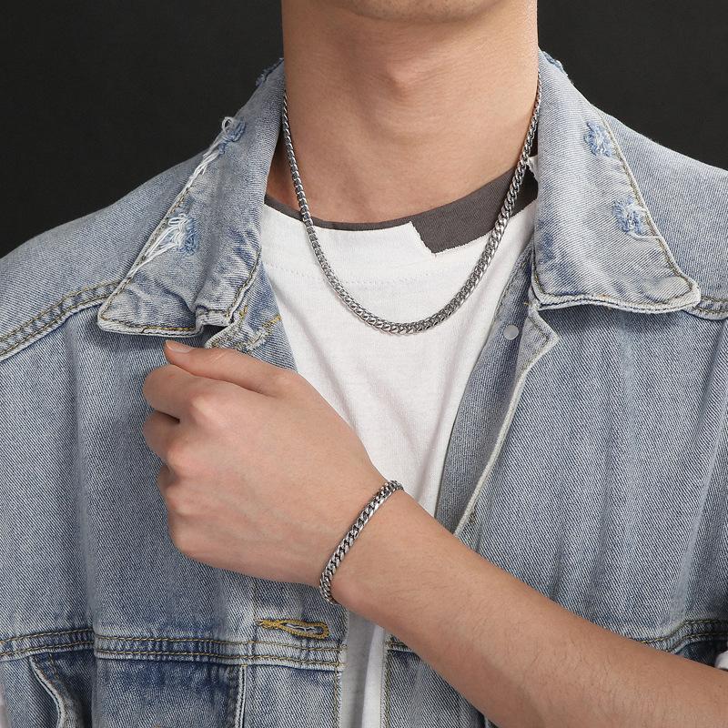 Europejska i amerykańska spersonalizowana modna okrągła krawędź zaszyfrowana kubańska tytanowa stal męska bransoletka naszyjnik 6mm 