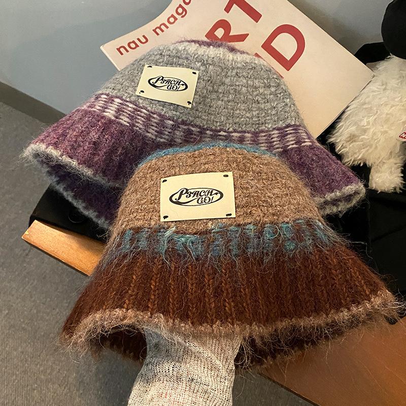 Retro Knitted Wool Bucket Hat Women'S Autumn And Winter Atmosphere Hat Big Head Circumference Shows Small Face Versatile Basin Hat