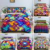 Abstract Geometric Duvet Cover Microfiber Queen Bedding Set For Boys Girls Room Rainbow Plaid Print Quilt Cover With Pillowcase