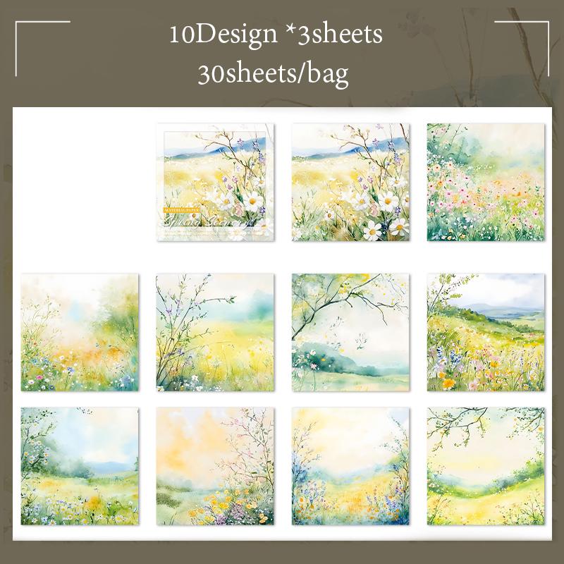 30sheets/bag  Material Paper Spring Watercolour Landscape Handbook Stationery DIY Handmade & Scrapbook Journal Decoration