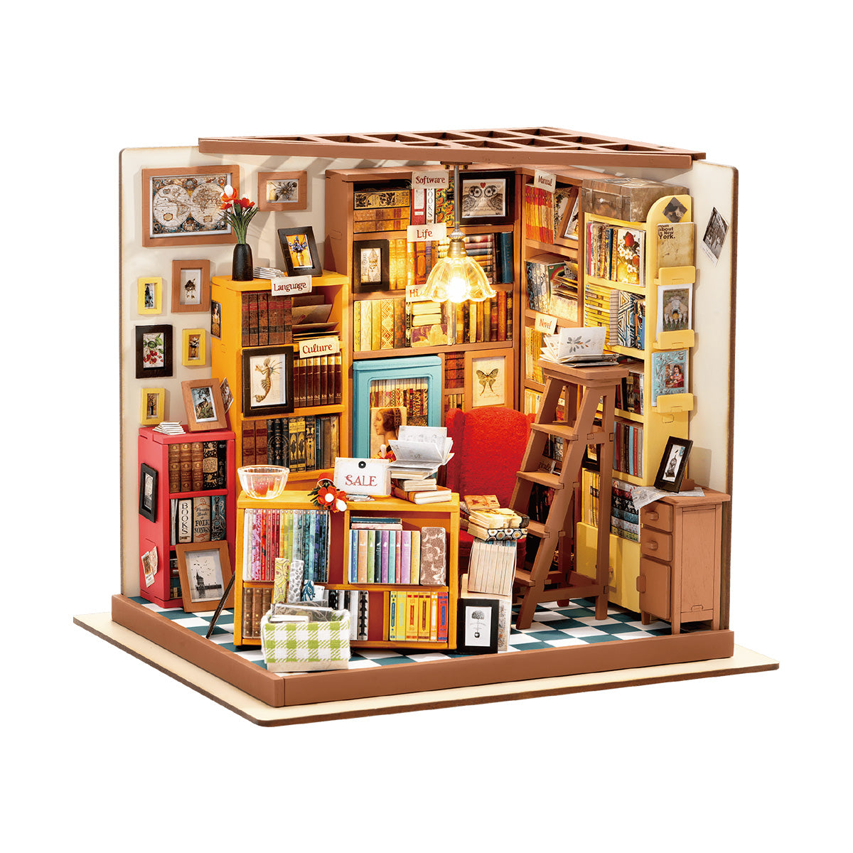 Robotime Rolife 3D Puzzles Sam's Study Library Diy Miniature House Kit Dg102