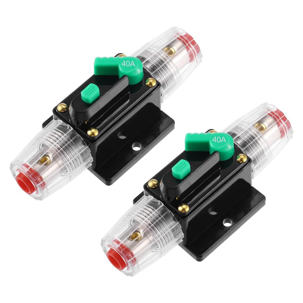 uxcell 2pcs Car Circuit Breaker with Manual Reset Inline Fuse Holder Protection DC - 48V 40A Black Green