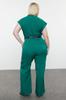Women's Fashion Emerald Green Belted Double Breasted Collar Plus Size Woven Jumpsuit