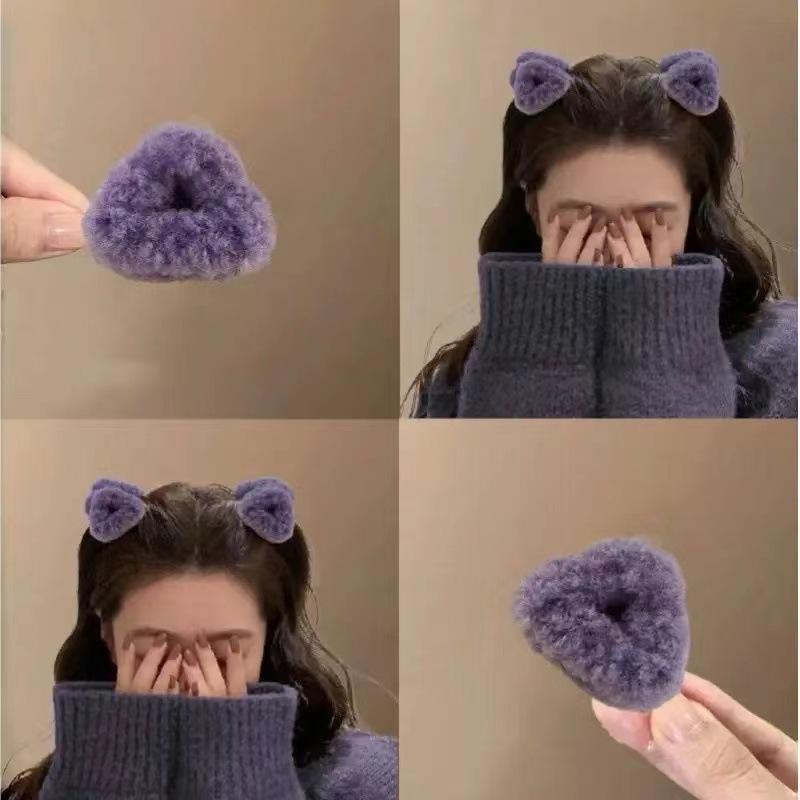 2pcs plush color triangle small grab clip cute cat ears hair claws forehead broken hair bangs clip lamb hair accessories