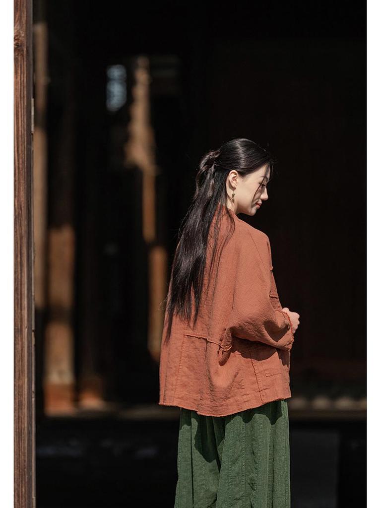 Vintage Frog Button Cotton Linen Retro Cardigan for Women