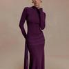Elegantes Damen Winter Langkleid mit hohem Kragen und gefalteter Rüsche