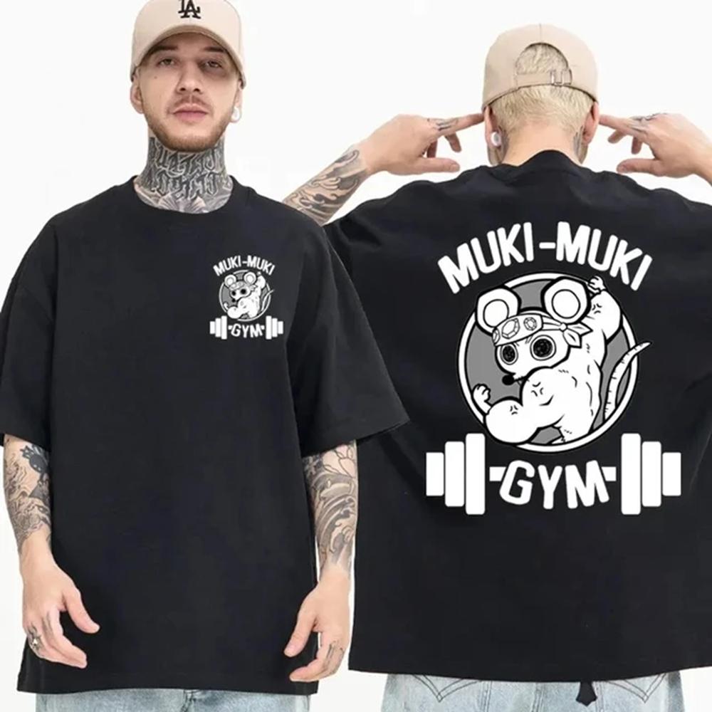 Anime Demon Slayer Uzui Tengen Print T-shirts Unisex Funny Ninja Mice Muki Muki Gym T Shirt Muscular Mouse Oversized 72453