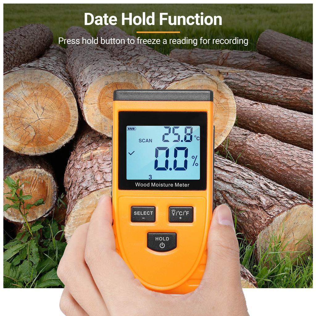 GM630 Digital Wood Moisture Meter LCD Backlit Portable Wood Moisture Tester 8 Gears Switchable with 9V 6F22 Battery for