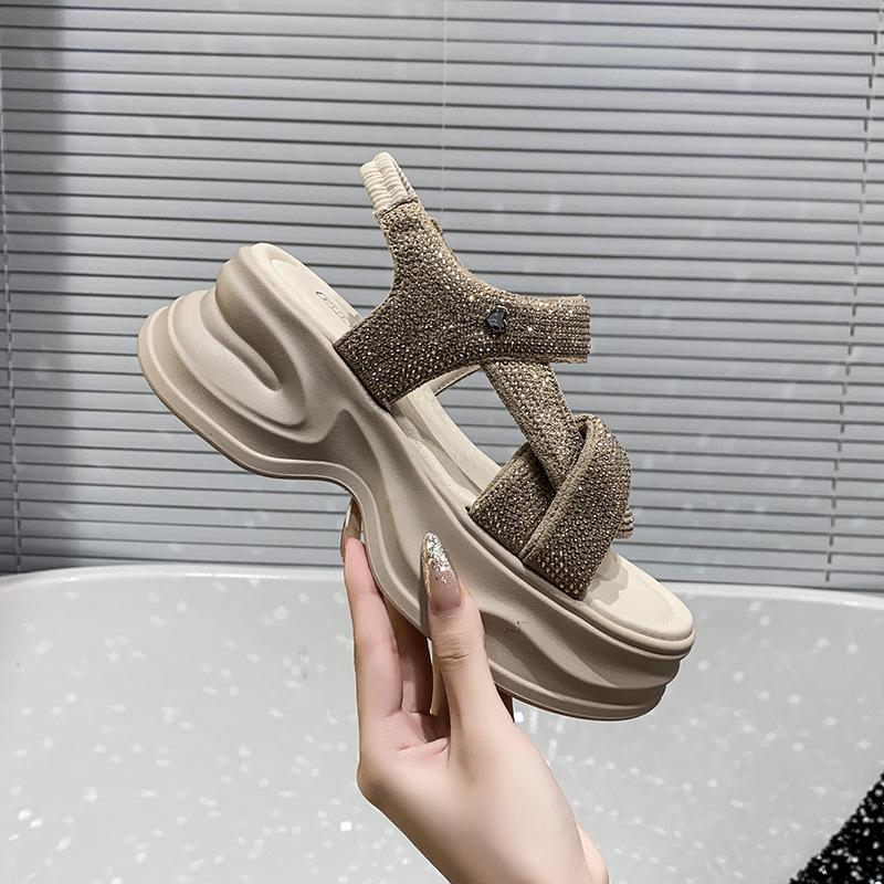 Fashion muffin sole one-pedal sandals small man height increase versatile sandals women's summer new beach shoes