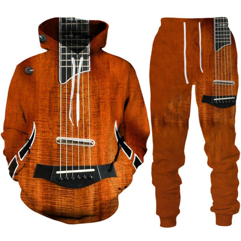 Funny Guitar Men's 3D Print Hoodies/Pants/Suit Harajuku Vintage Couple Tracksuit Set Personality Hip Hop Streetwear Clothing