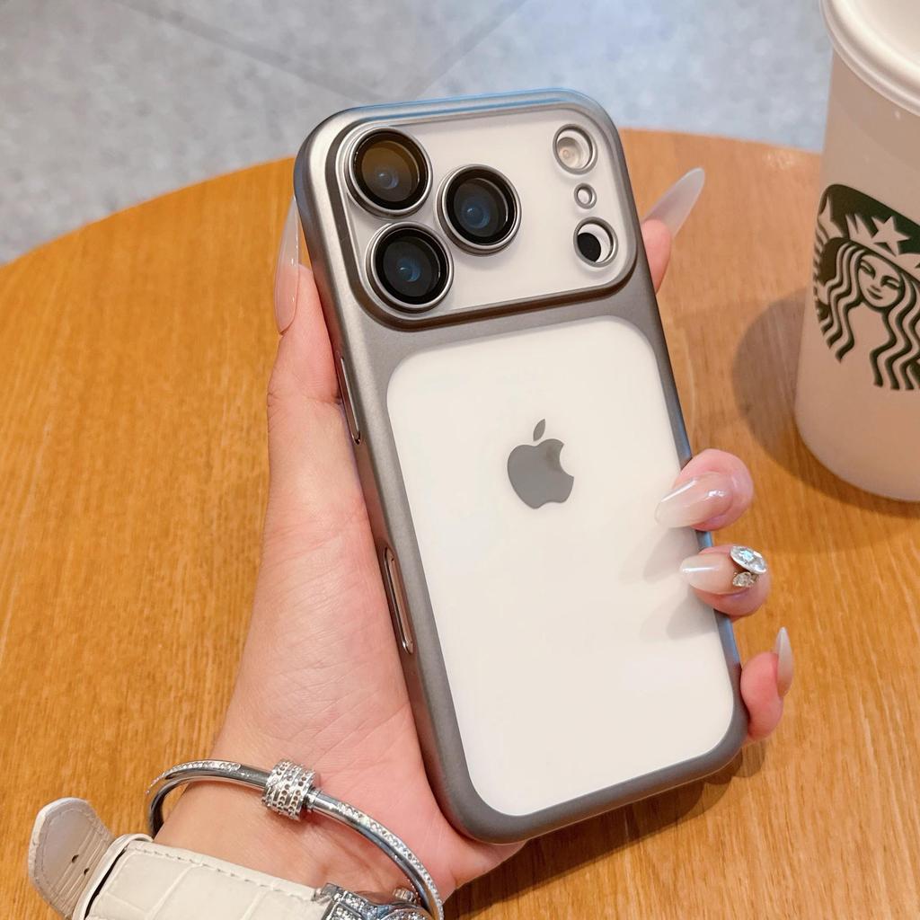 Frosted Electroplated Magnetic Phone Case with Rotating Stand & Lens Protector for iPhone 17 Pro Max
