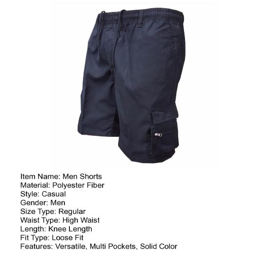 Men Shorts Elastic Waistband Drawstring Large Pockets Cargo Shorts Loose Fit Pure Color Summer Outdoor Sport Shorts