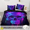 Gothic Neon Skull Duvet Cover Set - 3D Digital Print Breathable Polyester Bedding Set with Zipper Closure - All-Season Comforter