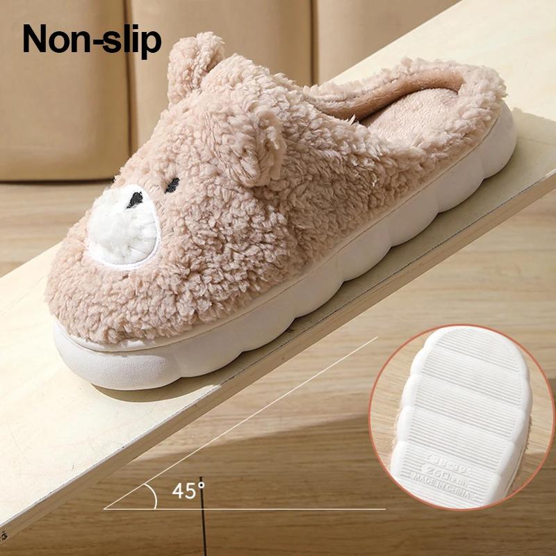 Pantoufles d'intérieur en peluche Ours mignon tendance pour femmes Hiver Douces Chaudes Chambre Chaussons en coton Femme Confortables Antidérapantes Intérieur Pelucheux