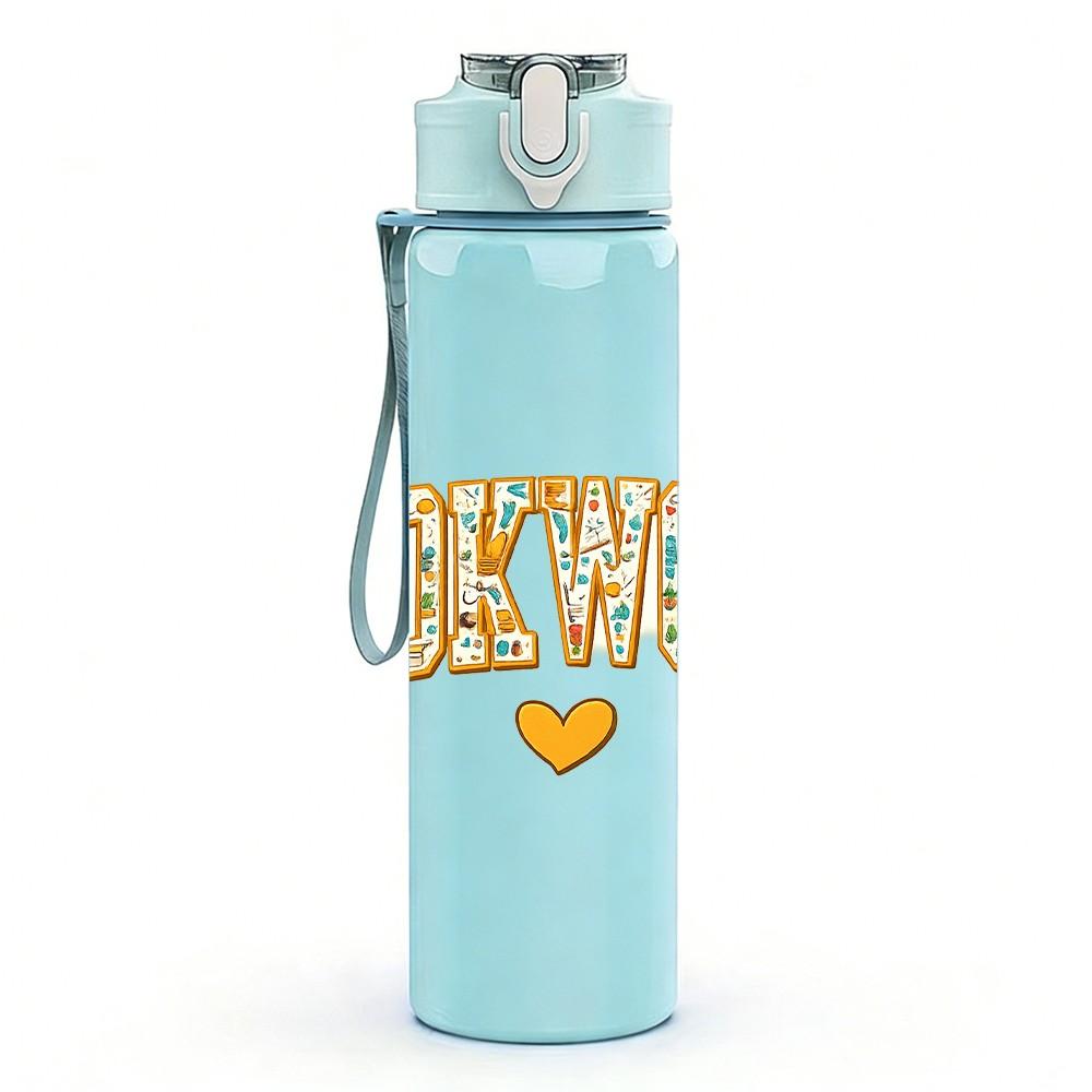 1PC Book Worm Retro Vintage Letter Print 750ml Color Plastic Sports Water Bottle Leakproof Flip Straw Lid Suitable for Sports Office Home Use
