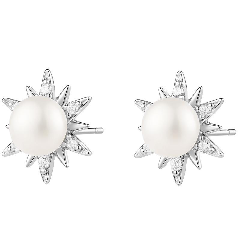 High-End French 925 Pearl Sunflower Stud Earrings: Luxury, Simple, and Versatile серебряный