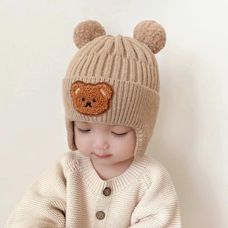 Baby Wool Hat Cute Bear Ear Protection Hat Children Winter Thickened Warm Knitted Korean Version Of The Baby Hat