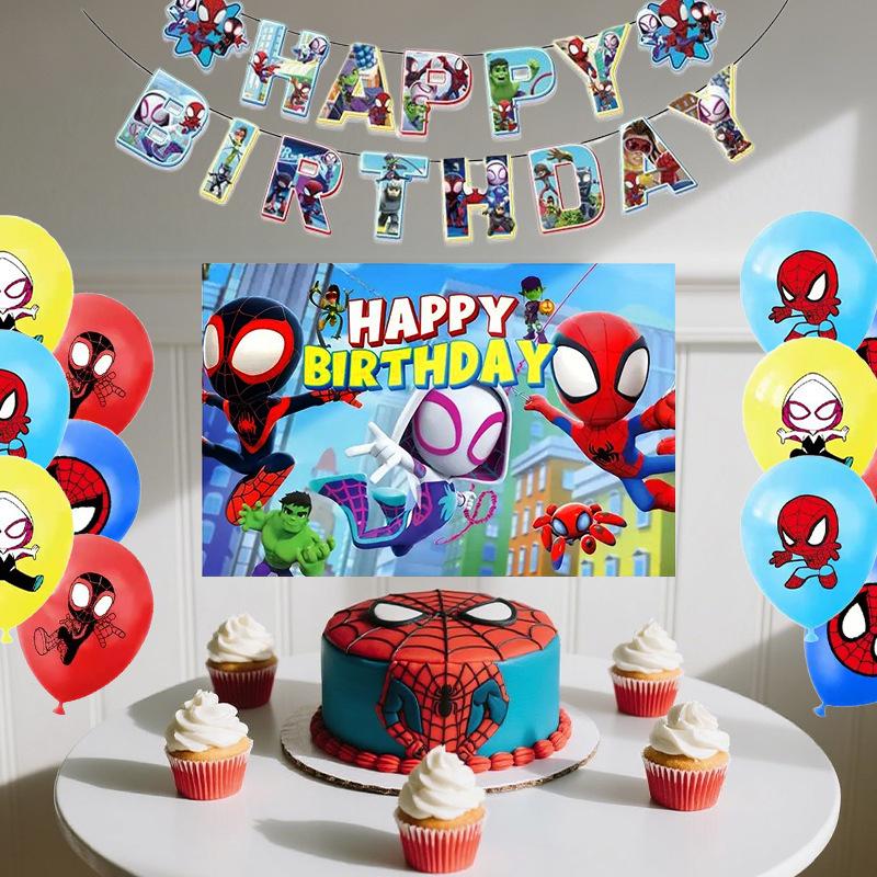 Spot Spider-Man And His Amazing Friends Birthday Party Decoration Balloon Flag Cake Power Strip Party Supplies