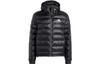 adidas Jachetă matlasată neagră pentru bărbați cu fermoar și logo, cu mâneci lungi, HK6669