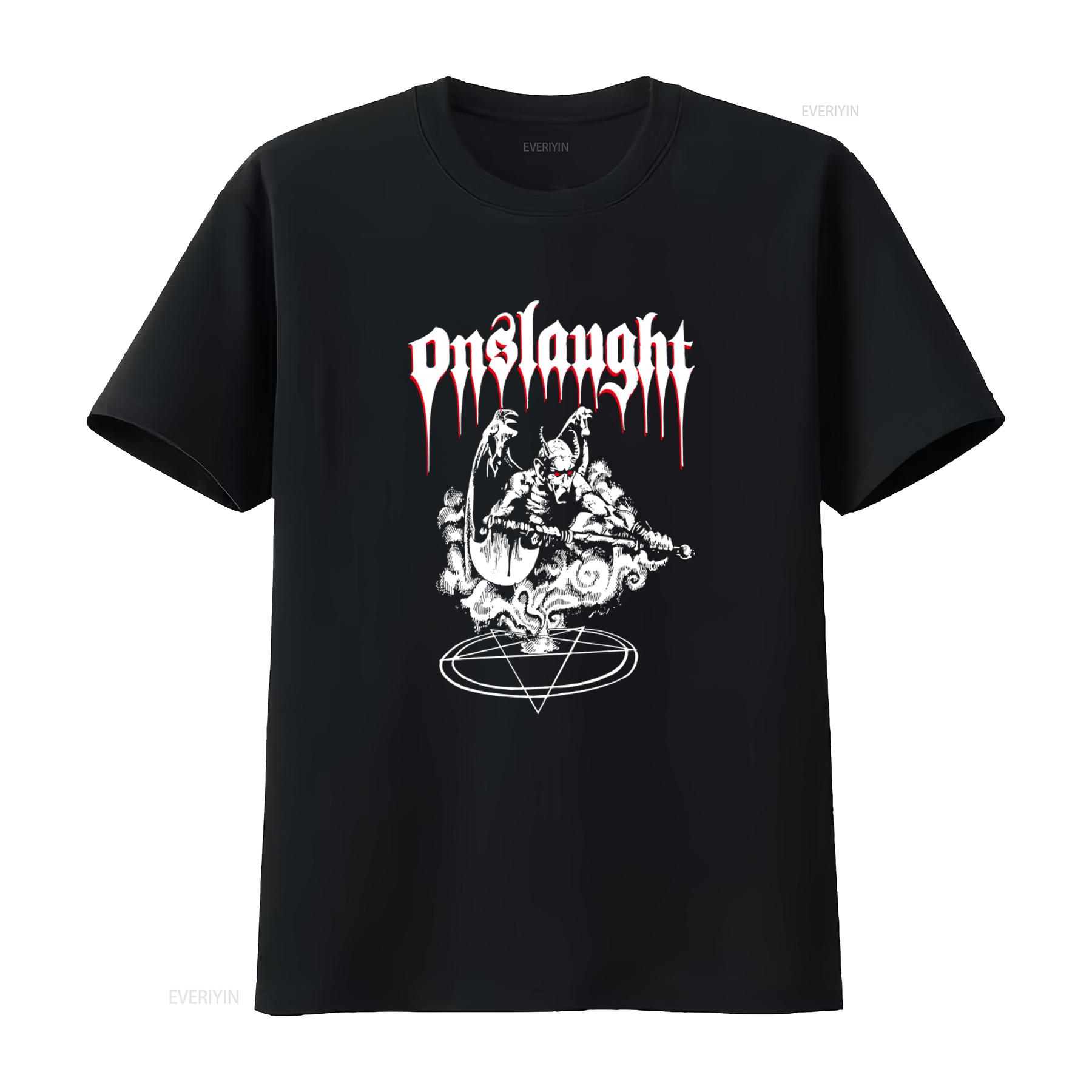 

New Dtg dtf ONSLAUGHT Power From Hell T shirt for Unique Devil Design with Pentagram Symbol vintage Washed Slightly fashion 4XL