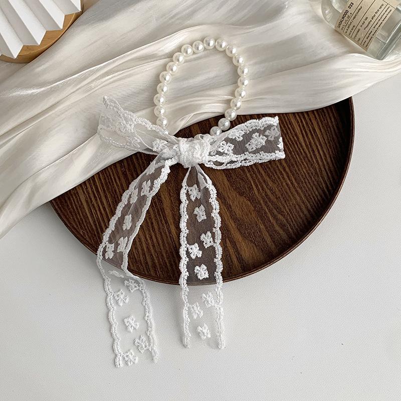 Collarbone Chain Versatile Spring and Autumn Fashion Neck Care Silk Scarf Headband Pearl Necklace Tie Hair Band Lace Streamer