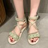Diamond Ladies Shoes Strappy Black Flat Rubber Women's Sandals Roman Style Low Price Korea 2025 Luxury Sandal Summer Comfortable