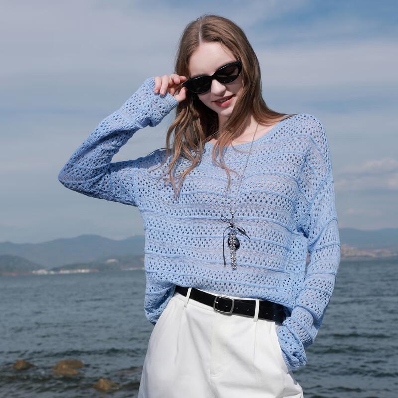 Sancai 2025 Autumn Loose Fit Hollow-Out Knit Sweater