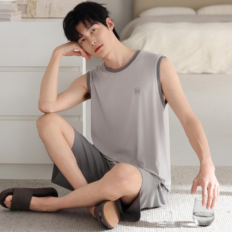 Men's Modal Sleeveless Camisole Loungewear Set, Plus Size, Summer-Ready, Outdoor Wearable