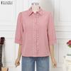 ZANZEA Women Casual Turn Down Collar Loose 3/4 Sleeve Blouse