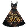Women's New Year Printed Casual Fashion Round Neck Midi Dress