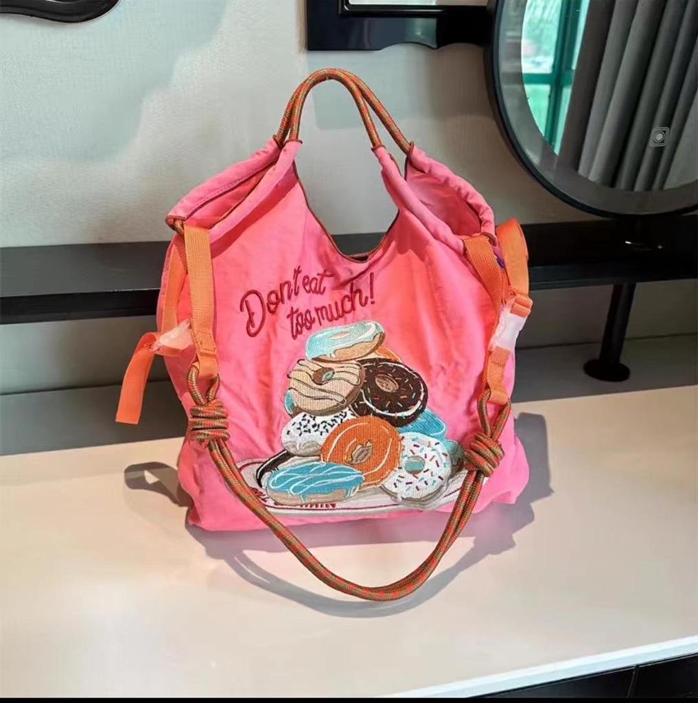 Eco-Friendly Handmade Japanese-Style Embroidered Flower Nylon Tote Bag