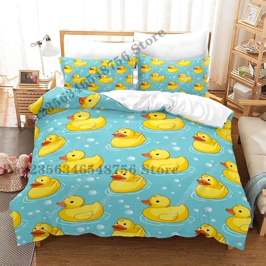 Comforter New Yellow Duck Bedding Set Single Twin Full Queen King Size Little Duck Bed Set Aldult Kid Bedroom Duvet Sets 3D Print 015