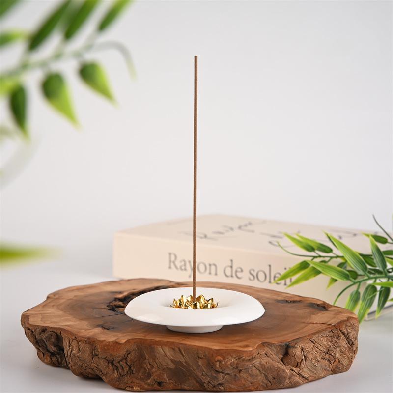 Ceramic White Lotus Alloy Incense Holder for Home Use - Suitable for Stick and Sandalwood Incense
