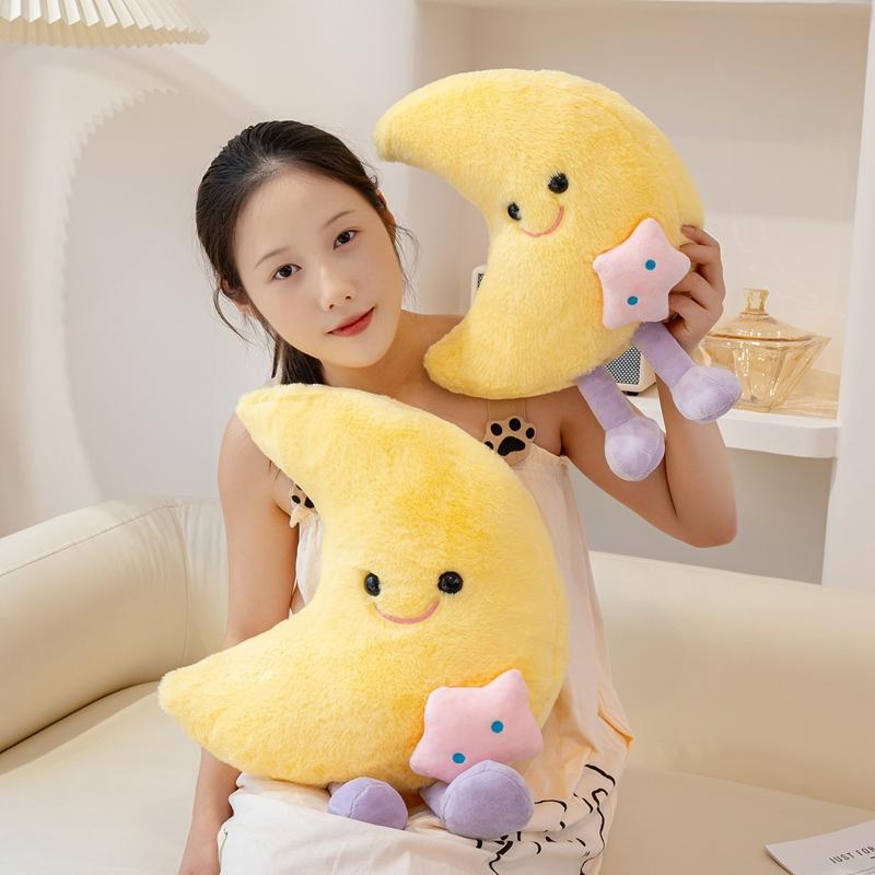 Peluche Viso Sorridente Giallo Luna Giocattoli Morbidi Ripieni Carini Cartone Animato Stella Nuvola Meteo Cuscino Per Camera da Letto Bambino Cuscino Coperta Divano