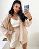 Casual Fashion Solid Color Women's Shirts Puff Sleeves Elegant Tops Shorts Casual Suit
