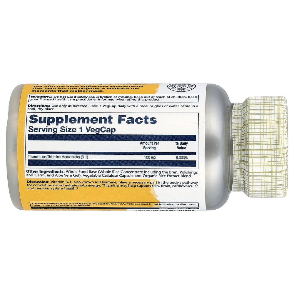 Solaray Vitamin B-1 100mg Veggie Capsules, 100 Count