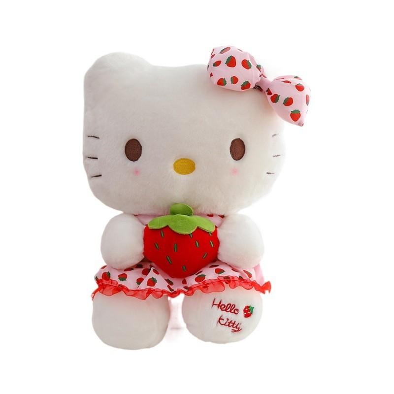 Cute Strawberry Kt Cat Plush Toy For Kids Girls Soft Stuffed Animal Pillow Gift