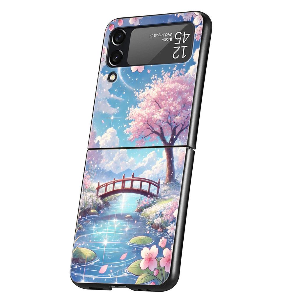Korean Flower Hard PC Phone Case For Samsung Galaxy Z Flip 7 6 5 4 Black Cover For Galaxy Z Flip 3 Foldable Fundas Shell Capas