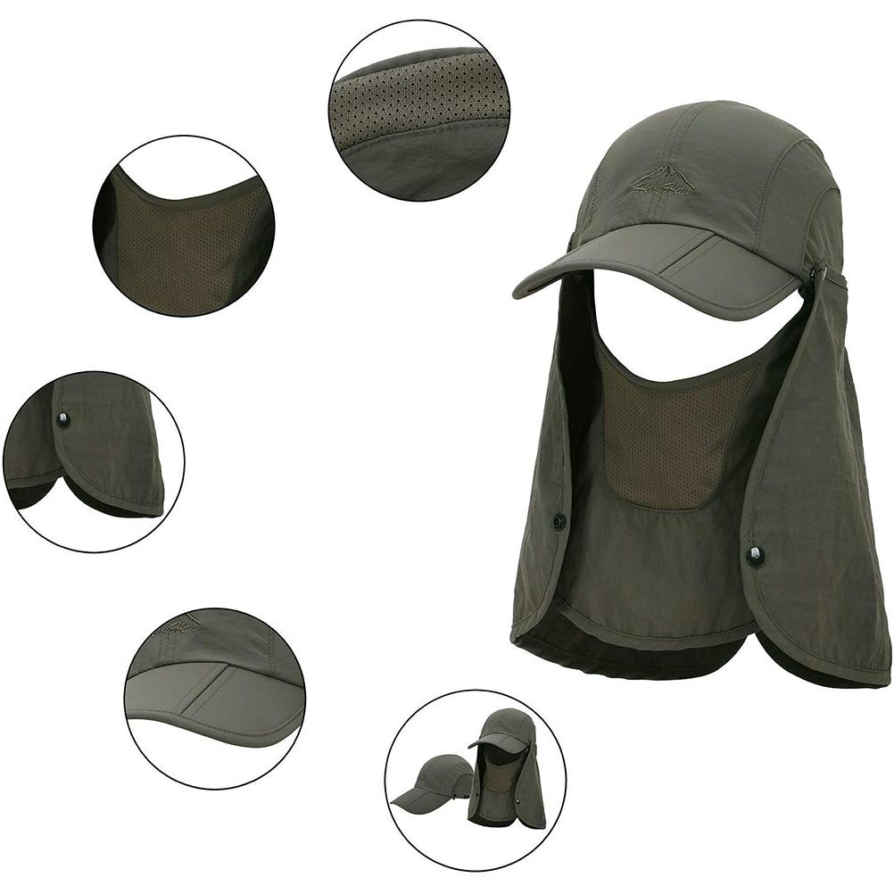 Detachable Sun Hat with Neck Face Flap Cover Outdoor Fishing Hats Sun Protection Visor