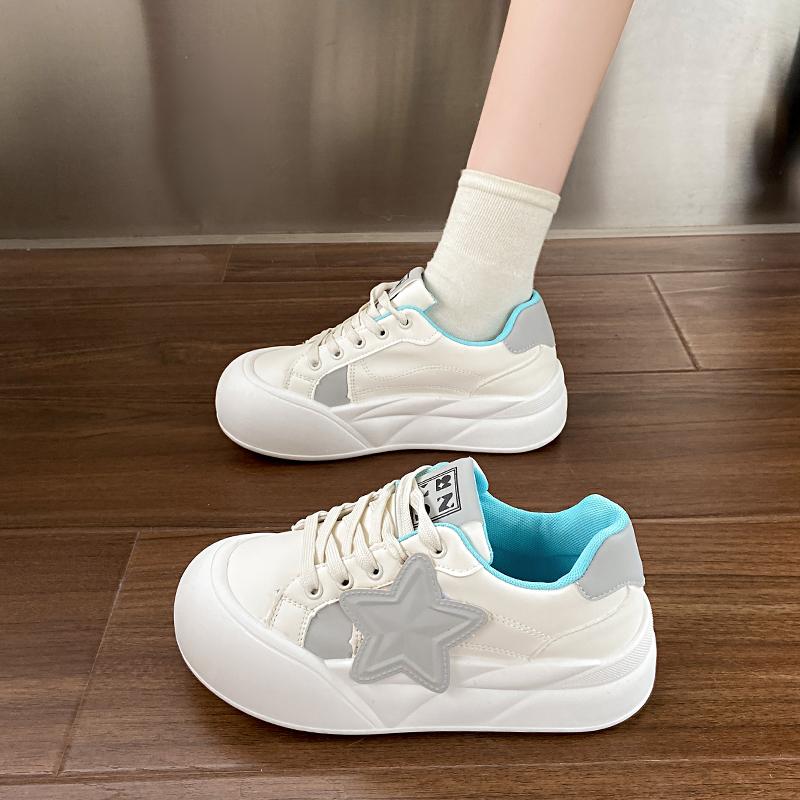 Fashion Sports Shoes Spring New Round Head Deep Mouth Splicing Before Lacing Anti-slip Wear-resistant Flat Low Top Single Shoes