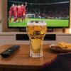 Pahar de Bere Fotbal, Cană Pint Embosată Fotbal 600ml, Cană Rezistentă din Sticlă Transparentă pentru Bere Artizanală, Cadou pentru Fanii Sportului în Barul de Acasă