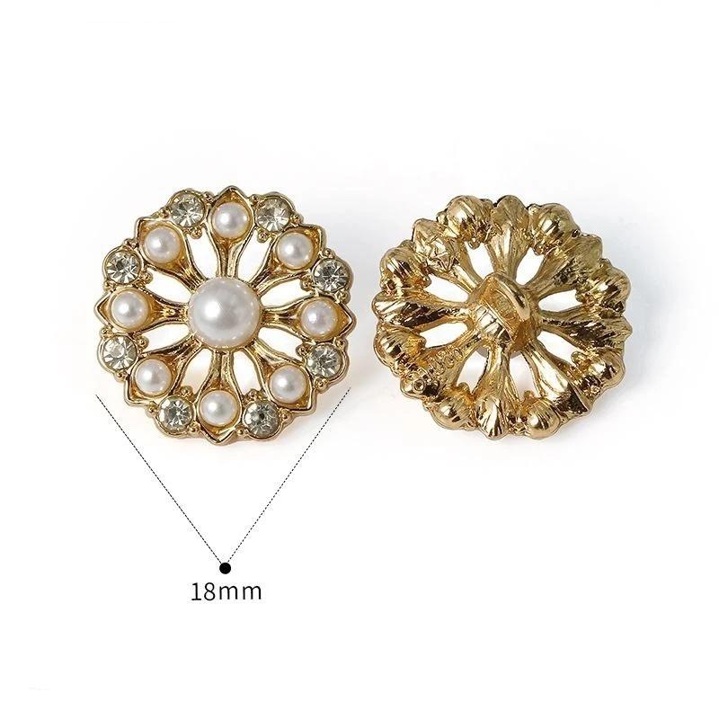 Luxury Hollow Out Pearl Rhinestone Metal Buttons 2Pcs for DIY Sewing Suit Dress Bag Decor Accessory