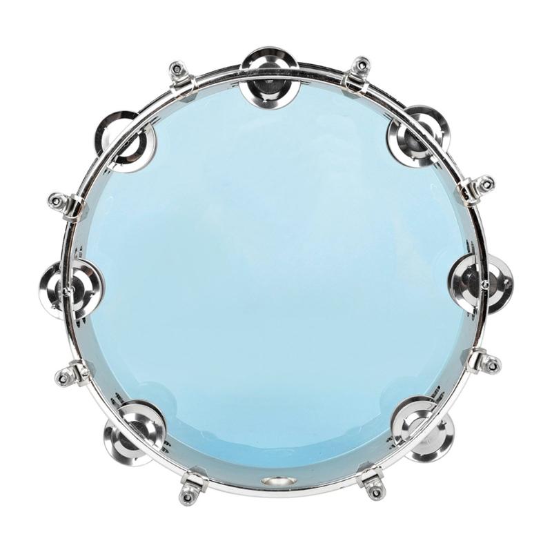 10Inch Double Row Tambourine Round Musical Tambourine Metal Bells Hand Held Percussion Drum with Ergonomic Handle Grip