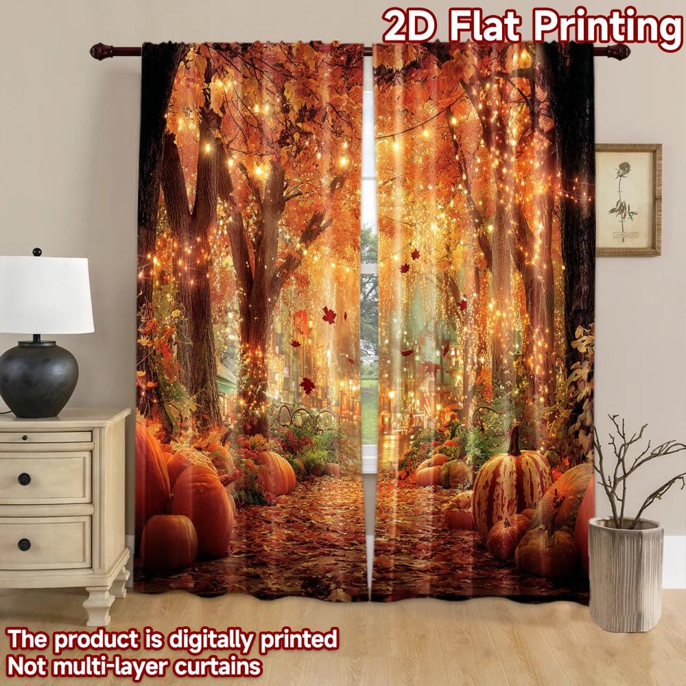 2D flat printing 2pcs Curtains Autumn Thanksgiving Path Pumpkins Digital Printed Polyester Drapes Family Party Decoration