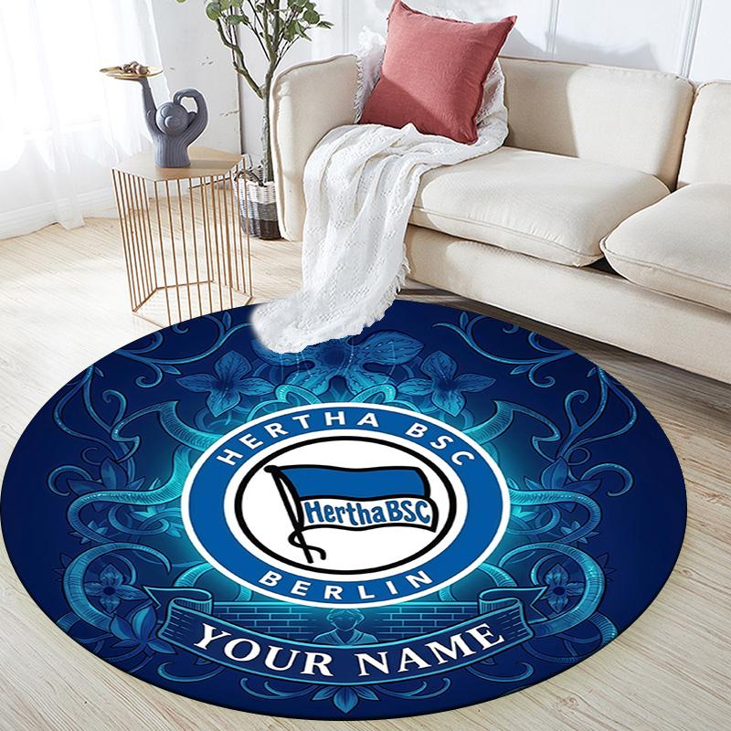 Custom Name Hertha BSC Round Area Rug,Carpet Rug for Living Room Bedroom Sofa Playroom Decor,Non-slip Floor Mat