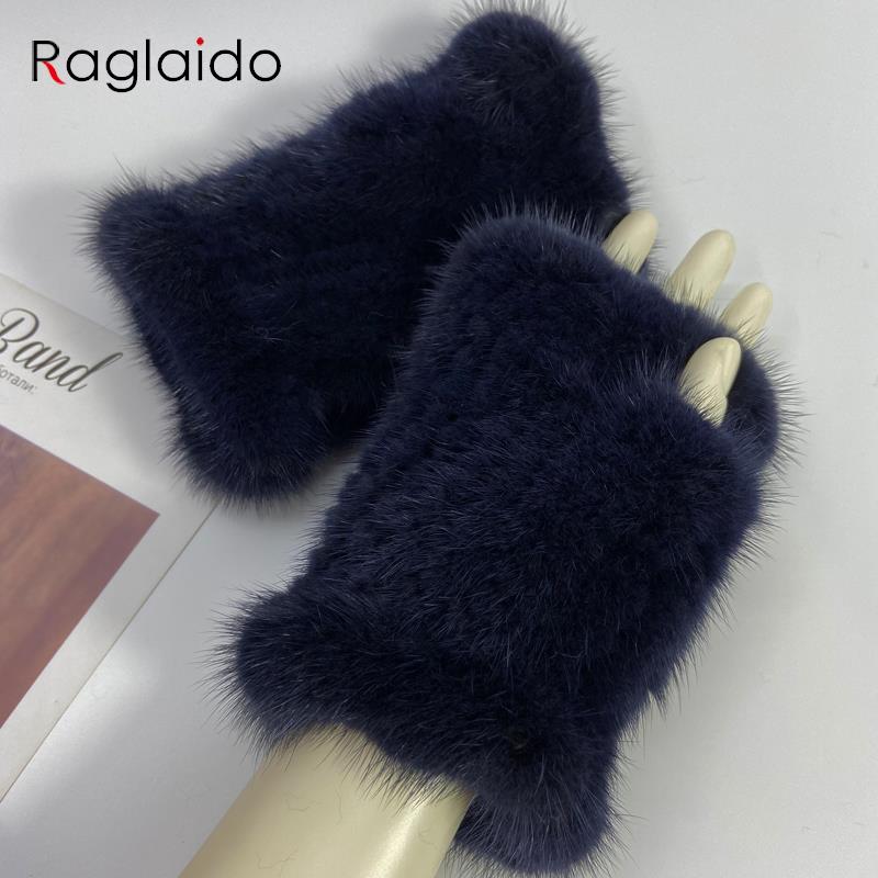 Real Mink Fur Fingerless Gloves for Women Girls Natural Fur Knitted Mittens Warm Soft Luxury Winter Gloves