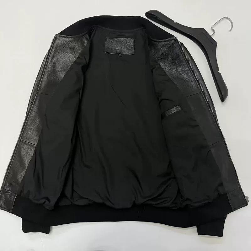 

Китайский размер, натуральная воловья кожаная куртка, мужская кожаная бейсбольная куртка, стеганая мужская короткая куртка с тонким воротником, пальто большого размера, весна-осень 4XL