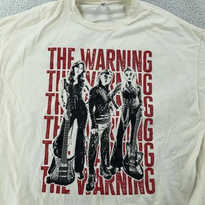 La T-shirt di Avvertimento Veste 2XL Bianco Sporco Grafica di Band Rock Tee American Apparel