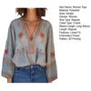Women Tops Deep V Neckline Dropped Shoulder Sleeve Curved Hem Blouse Casual Layering Shirt